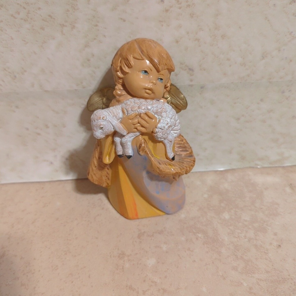 1988 FONTANINI ANGEL Nativity 4" Boy Holding Sheep Lamb Italy Vintage